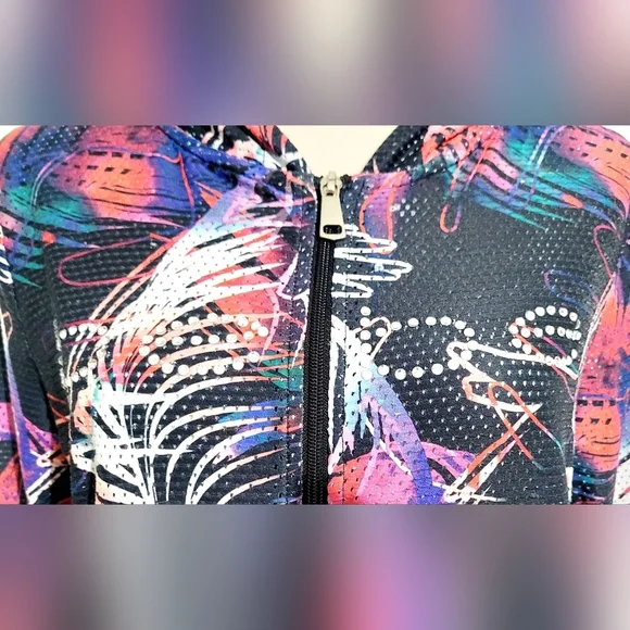 BEBE SPORT Abstract Print Colorful Floral Bling Zip Up Hoodie Womans Size Medium - Picture 4 of 12
